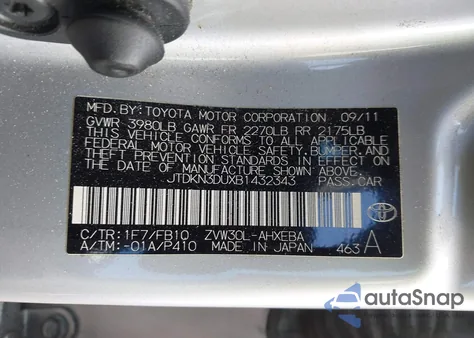 2011 Toyota Prius Two z USA, uszkodzony, nr VIN JTDKN3DUXB1432343